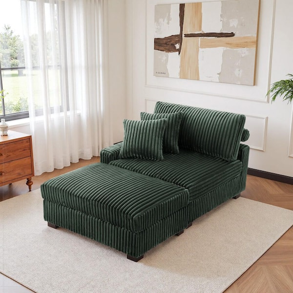 Modern Green Faux Rabbit Fur Fabric Polyester 2-Piece Left Arm Facing Sectional Chaise Lounge (Set of 1)