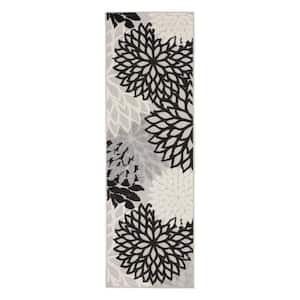 Charlie 2 X 12 ft. Black and White Floral Indoor/Outdoor Area Rug