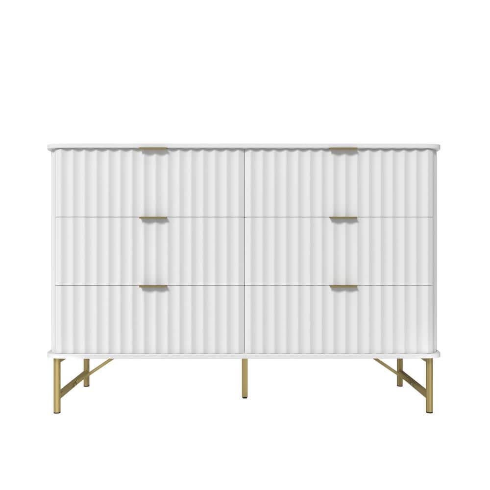 Modern White 6-Drawer Accent Storage Cabinets 31.5 in. H Chest with Arched Grooved Panels and Crossbar Metal Legs price history on PriceWatchPro