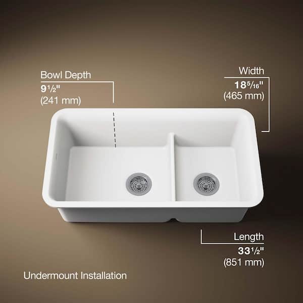 KOHLER Cairn Matte White Granite Composite 33 .5 in. Double Bowl