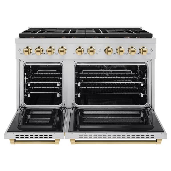 Autograph 48 in. 6.7 cu. ft. Paramount Dual Fuel Range with 8 Burner DuoPro Cooktop in Stainless Steel and Polished Gold