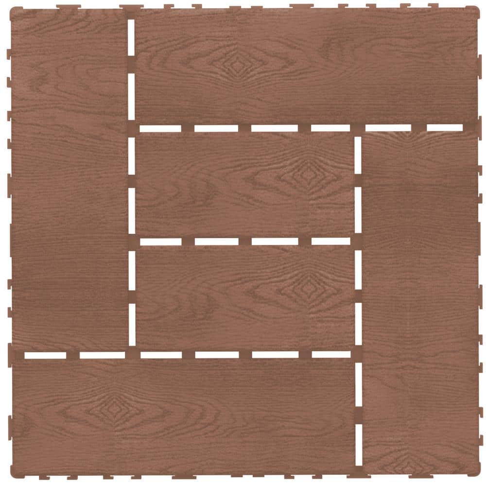 12 in. W x 12 in. L Outdoor Checker Pattern Plastic Interlocking Flooring Deck Tiles (Pack of 44 Tiles) in Brown price history on PriceWatchPro