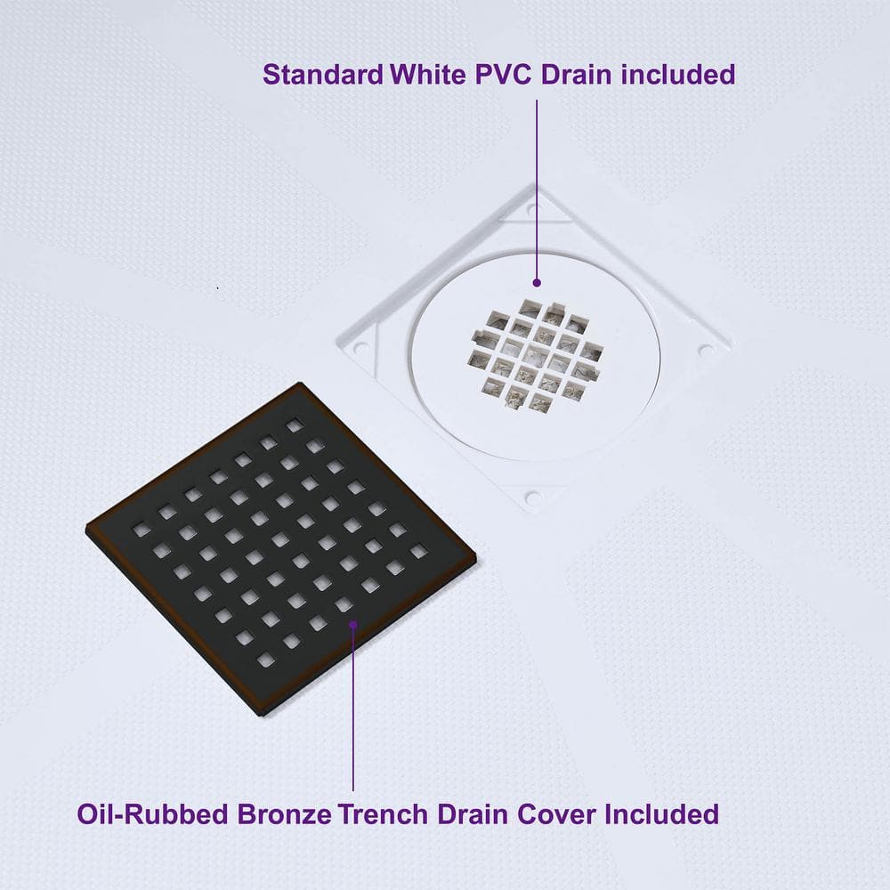 60" x 36" White Solid Surface Rectangular Shower Pan Base with Oil-Rubbed Bronze Drain Cover