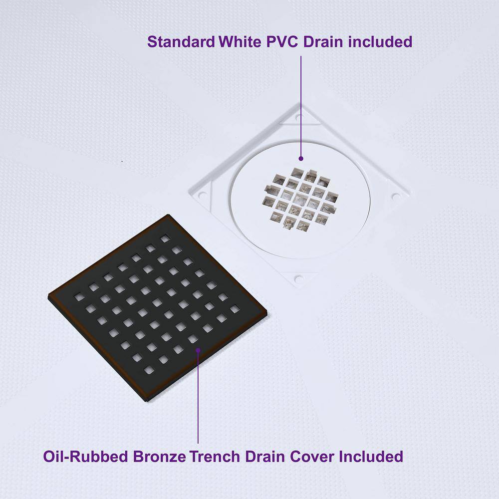 36" White Solid Surface Square Shower Pan Base with Oil-Rubbed Bronze Drain Cover