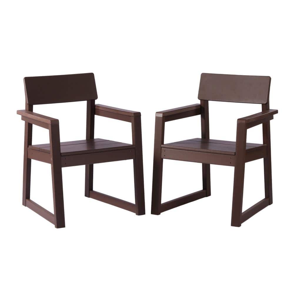 CoastSide Outdoor Patio Modern HDPE Plastic Dining Arm Chair (Set of 2), Dark Brown