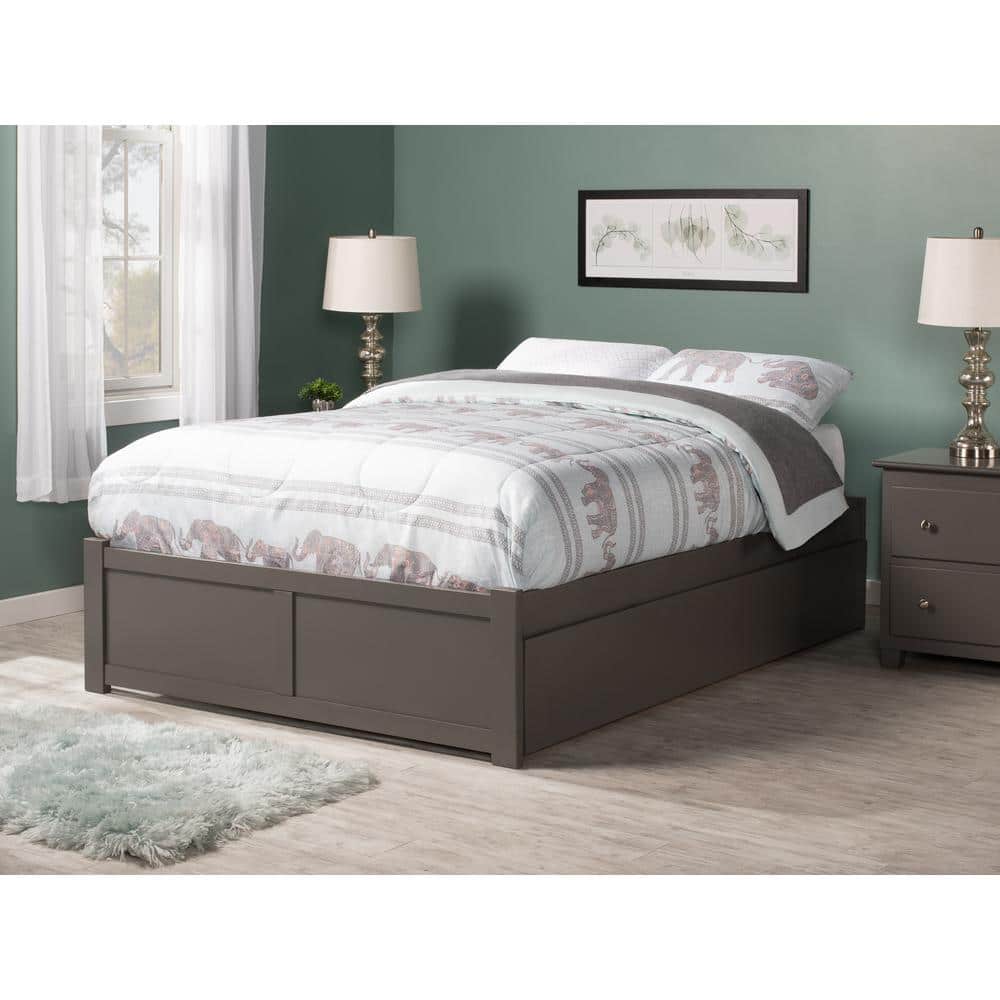 Concord Minimalist Queen Platform Bed with Twin XL Trundle in Gray