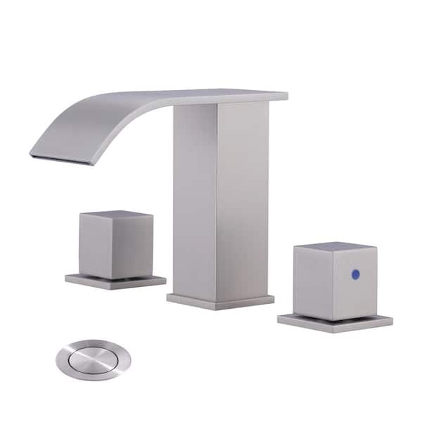 WOWOW 8 in. Widespread Double Switch Waterfall Bathroom Faucet with Pop-Up Drain in Brushed Nickel
