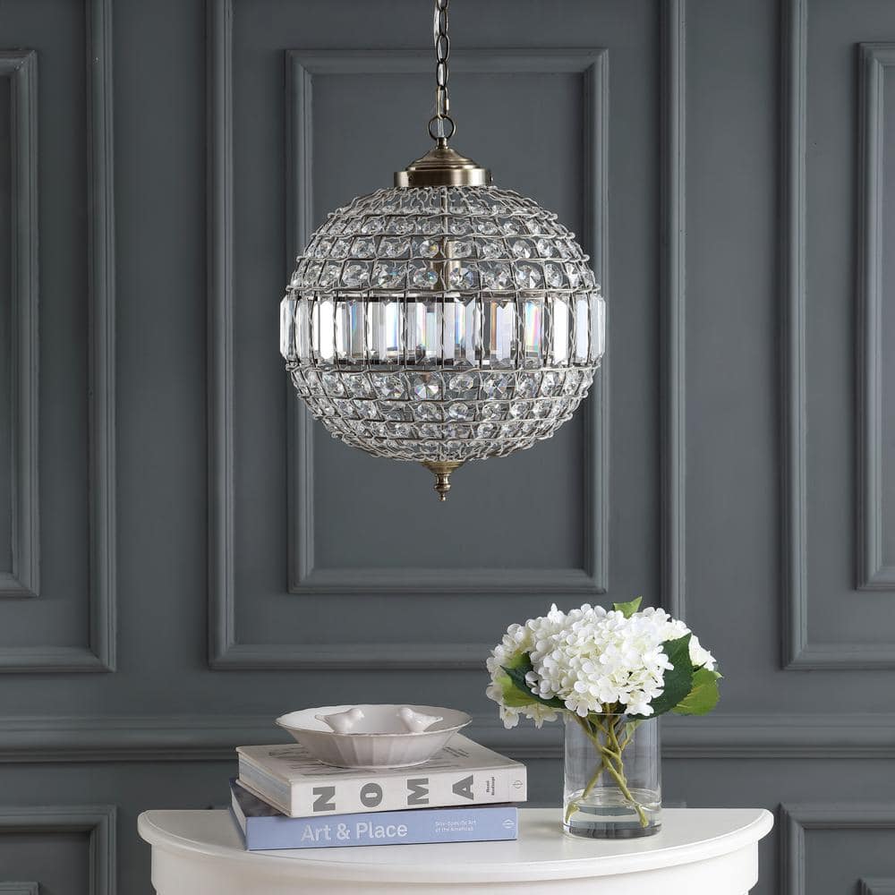 Georgina 16" Antique Brass Crystal LED Drum Pendant