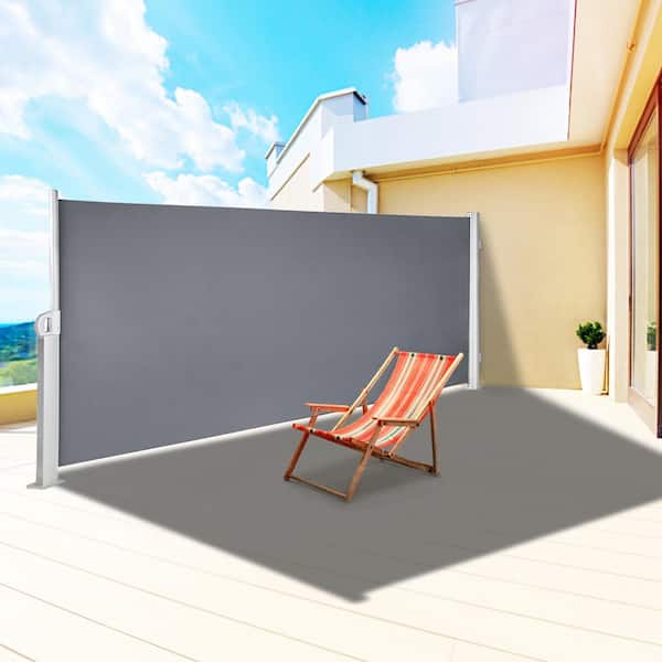 118 in. x 71 in. Retractable Side Awning Waterproof Patio Screen Room Divider Gray for Privacy