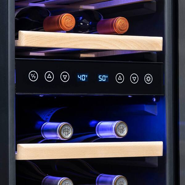 wine fridge with wood shelves