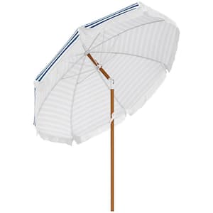 7 ft. Outdoor Market Umbrella in Blue Strip with Tilt, Vent, Fringed Ruffles and Flounce
