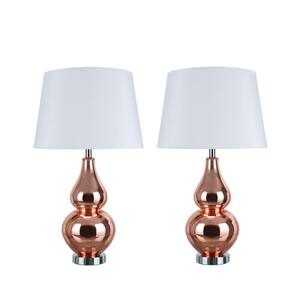 26 in. Red Copper Glass Table Lamp with Hardback Empire Shaped Lamp Shade in White (2-Pack)