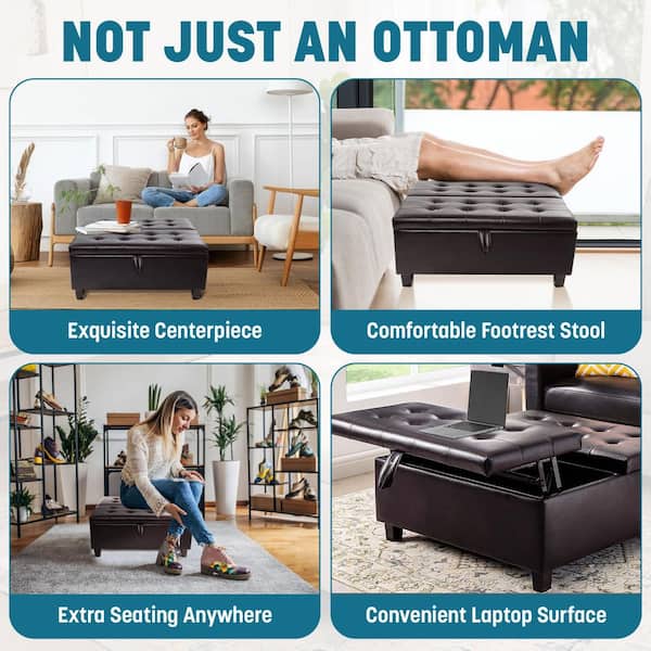 MAYKOOSH 35-Inch Tufted Upholstered Lift-Top Ottoman Bench, Large