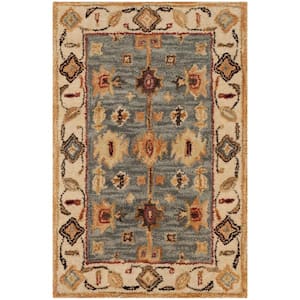 Antiquity Blue/Ivory Doormat 2 ft. x 3 ft. Floral Border Geometric Area Rug