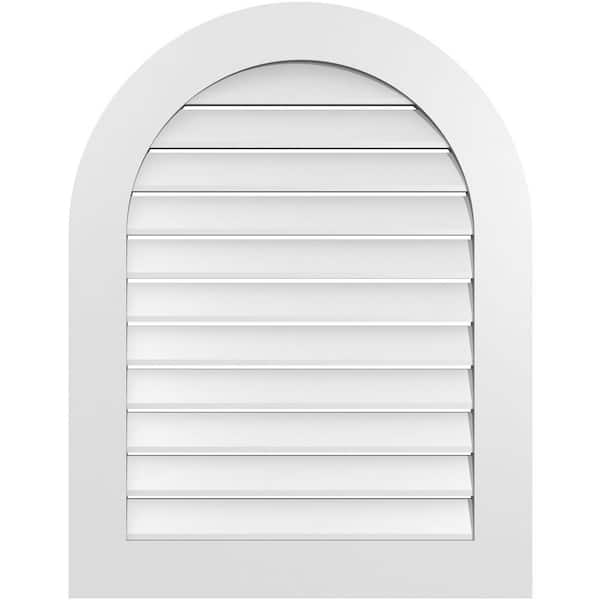 Ekena Millwork 28 in. x 36 in. Round Top White PVC Paintable Gable Louver Vent Functional