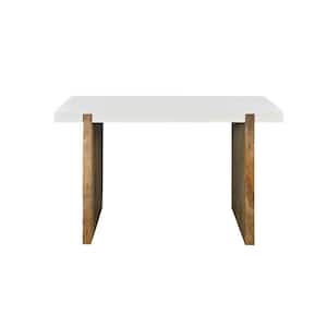 20 In. Glossy White and Natural Brown Rectangular Mango Wood Console Table with Sled Base