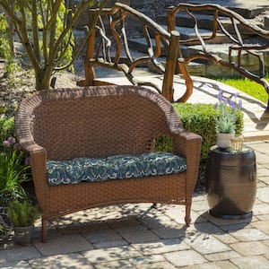 41.5 in. x 18 in. Sapphire Aurora Blue Damask Contoured Tufted Outdoor Bench Cushion