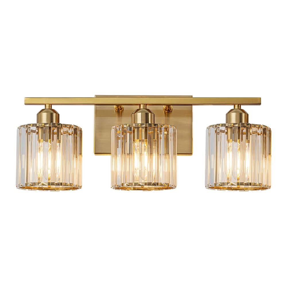 19.29 in. 3-Light Gold Modern/Contemporary Vanity Light with Cylinder Cryst