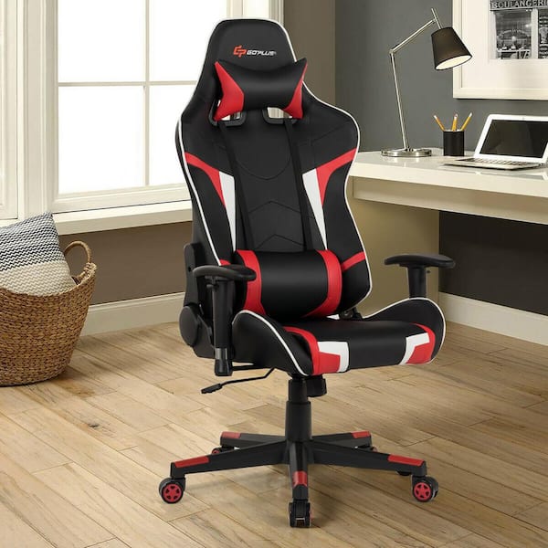 29 in. Width Big and Tall Black and Red Faux Leather Gaming Chair with Adjustable Height