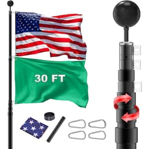 30 ft. Telescopic Aluminum Flag Pole with USA Flags, 3 ft. x 5 ft. US Flag Ball Top Kit Telescoping Flagpole