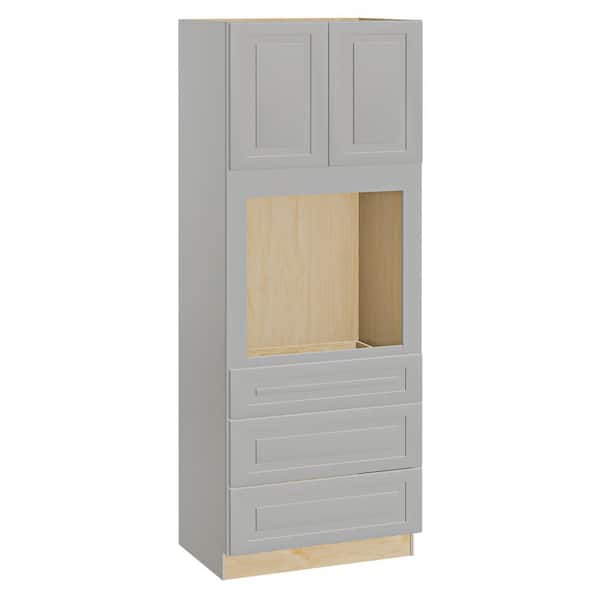 Home Decorators Collection Grayson 33 in. W x 24 in. D x 90 in. H Assembled Plywood Double Oven Kitchen Cabinet in Pearl Gray with Soft Close