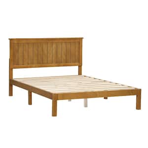 55.1 in.W Light Brown Wood Frame Full Platform Bed with Headboard