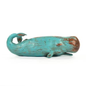 Small Polyresin Distressed Turquoise and Brown Sperm Whale