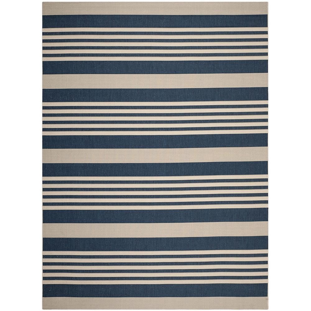 Navy Polypropylene 8 ft. x 10 ft. Striped Indoor/Outdoor Area Rug