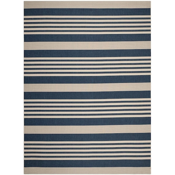 Navy Polypropylene 8 ft. x 10 ft. Striped Indoor/Outdoor Area Rug