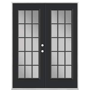 60 in. x 80 in. Jet Black Steel Prehung Left-Hand Inswing 15-Lite Clear Glass Patio Door without Brickmold