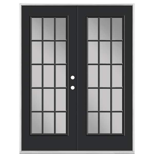 Masonite 60 in. x 80 in. Jet Black Steel Prehung Left-Hand Inswing 15-Lite Clear Glass Patio Door without Brickmold