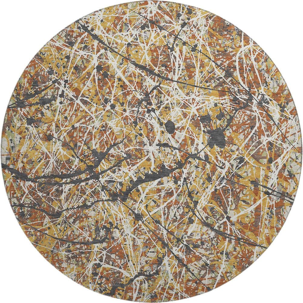 Mayfield Premium Machine Washable Abstract AMF2389 Gold 8 ft. x 8 ft. Round Rug price history on PriceWatchPro