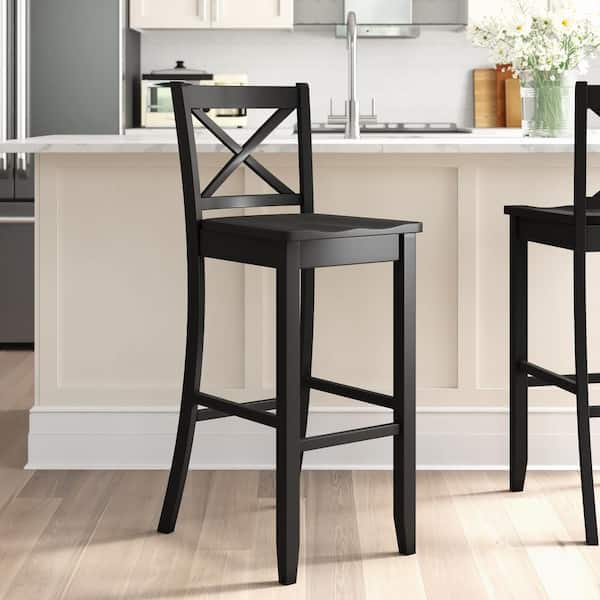Alexandria 30 in. Black X High Back Bar Stool with Wood Seat