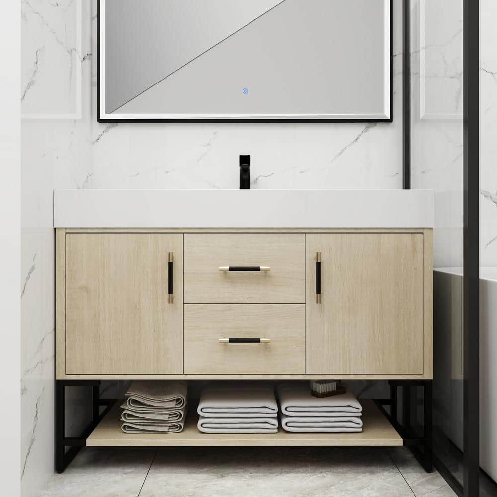 48 in. W x 18 in. D x 35 in. H Freestanding Single Sink Bath Vanity in Plai