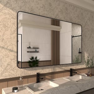 Cosy 60 in. W x 36 in. H Rectangular Framed Wall Bathroom Vanity Mirror in matte Black
