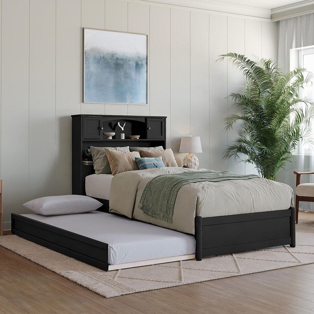 Denver Black Wood Frame Twin XL Platform Bed with Twin XL Trundle price history on PriceWatchPro