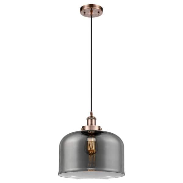 Innovations Bell 60-Watt 1-Light Antique Copper Standard Mini Pendant Light Smoked Glass Shade