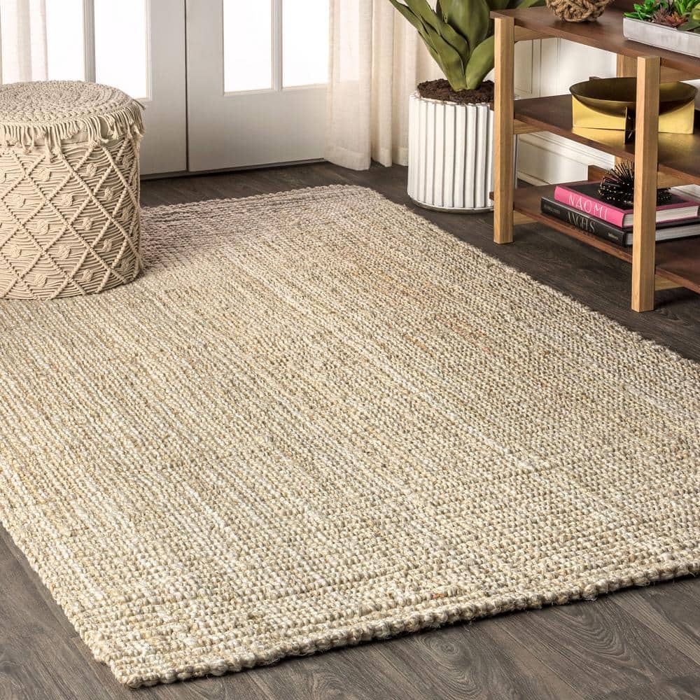Hiro Hand Woven Chunky Jute Ivory 3 x 5 Rectangular Area Rug