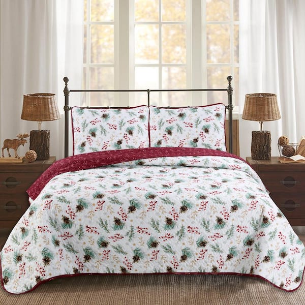 Harper Lane Pinecone 3-Piece White Microfiber Full/Queen Quilt Set
