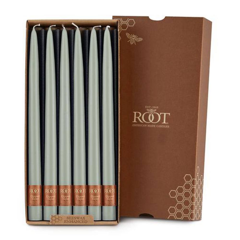 Sage Green 12-Inch Unscented Beeswax Taper Candles, Set of 12