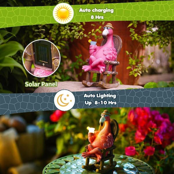 Goodeco 8 in. Pink Resin Solar Flamingo Statue for Outdoor Garden