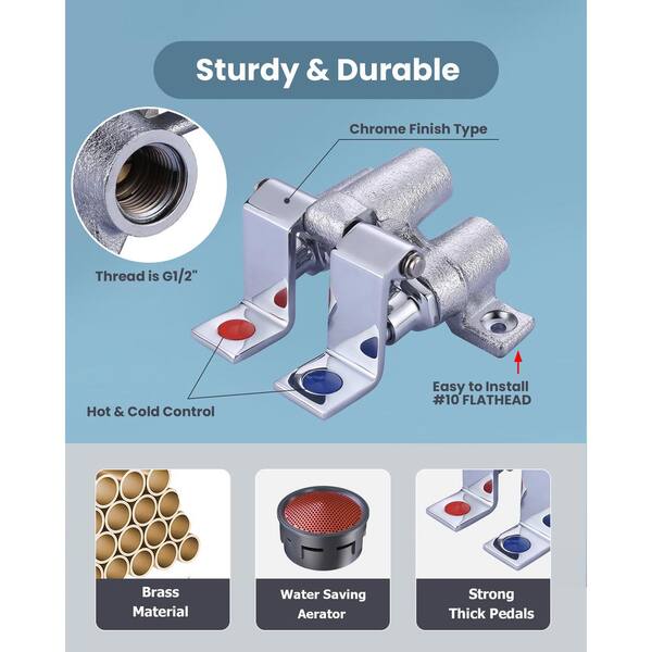 thumbnail image 2 of Express KitchQuip Commercial Stainless Steel Dual Foot Pedal Control For Sink Faucet – Hands-Free! 2 of 5