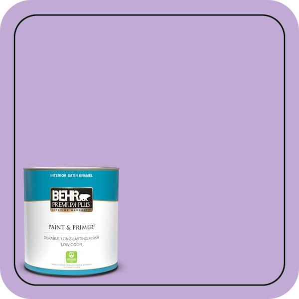 BEHR PREMIUM PLUS 1 qt. #MQ4-59 Purple Gladiola Satin Enamel Low Odor Interior Paint & Primer