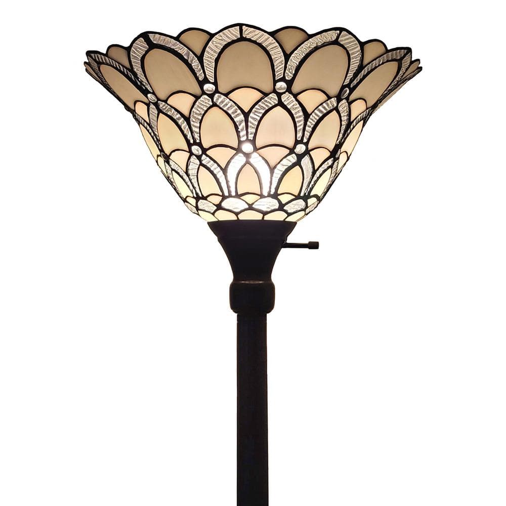 Elegant Peacock 69" Bronze Torchiere Floor Lamp with Stained Glass