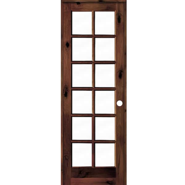 Krosswood Doors 32 in. x 96 in. Rustic Knotty Alder 12-Lite Left-Hand Clear Glass Red Mahogany Stain Wood Single Prehung Interior Door