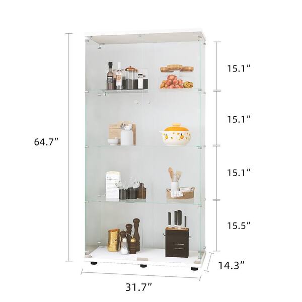 64 in. x 17 in. x 14.5 in. Black 4-Layer Clear Glass Display Cabinet Curio Cabinet