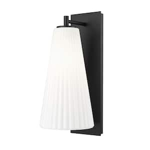 Farrell 1-Light Matte Black Wall Sconce with White Glass Shade