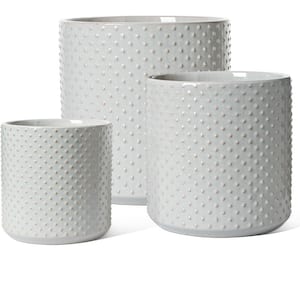 Mid-Century 10.05 in. L x 10.05 in. W x 10.05 in. H Star Gray (Raised-Dots) Ceramic Round Indoor Planter (3-Pack)
