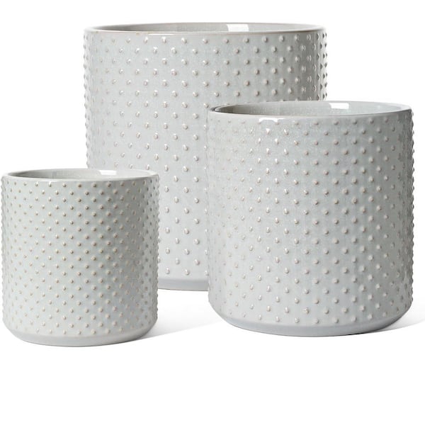 ITOPFOX Mid-Century 10.05 in. L x 10.05 in. W x 10.05 in. H Star Gray (Raised-Dots) Ceramic Round Indoor Planter (3-Pack)