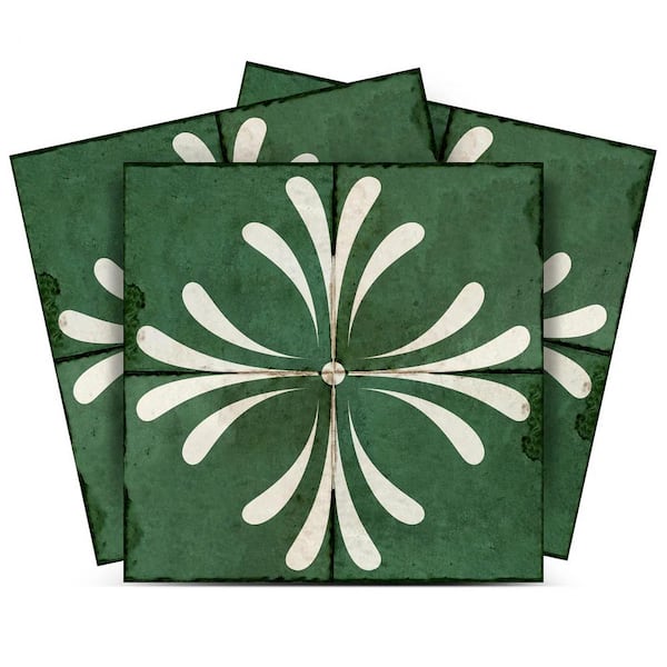 MI ALMA Green and Antique White R115 4 in. x 4 in. Vinyl Peel and Stick Tile (24-Pack)